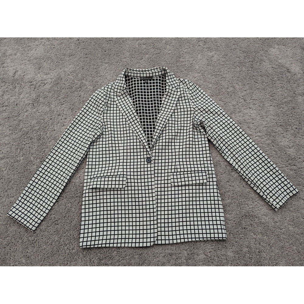 Adrianna Papell Blazer Womens Medium White Check One Button Front Office Casual